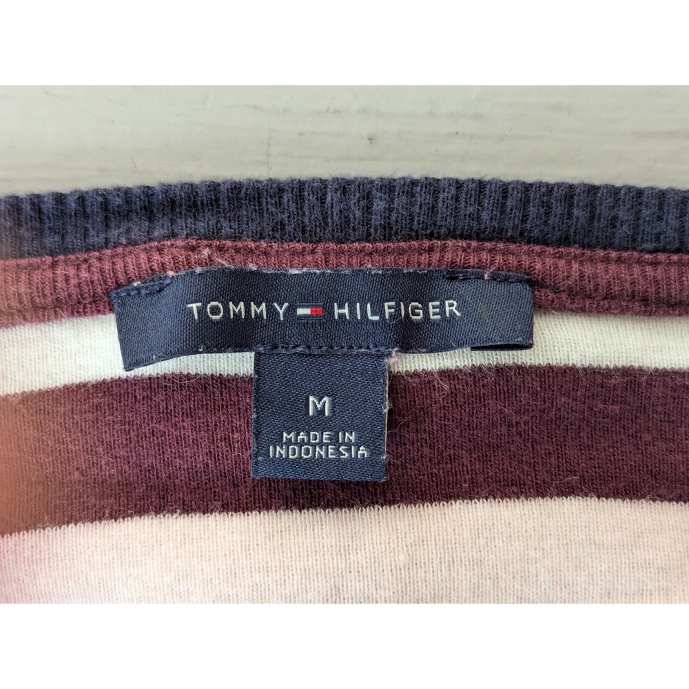 Tommy Hilfiger Boat Neck 3/4 Sleeve Striped Tops Women's Size M Cotton Pullover - Picture 2 of 9